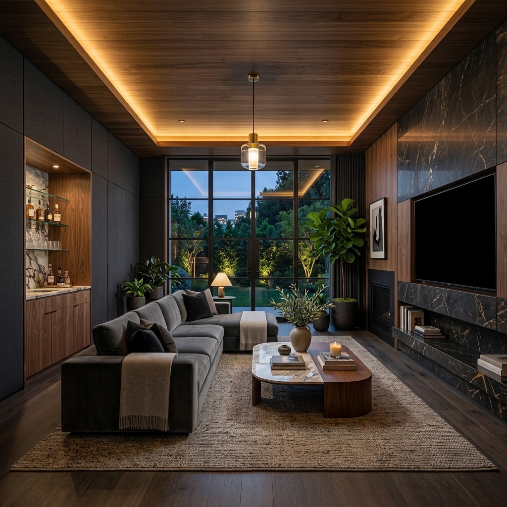 Modern luxury living room designed by L Square Constructions and Interiors