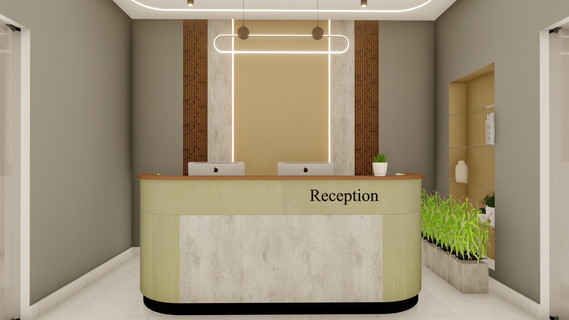 Office Interior Design Cost Mysuru Office interior design cost Mysuru reception desk with branding wall